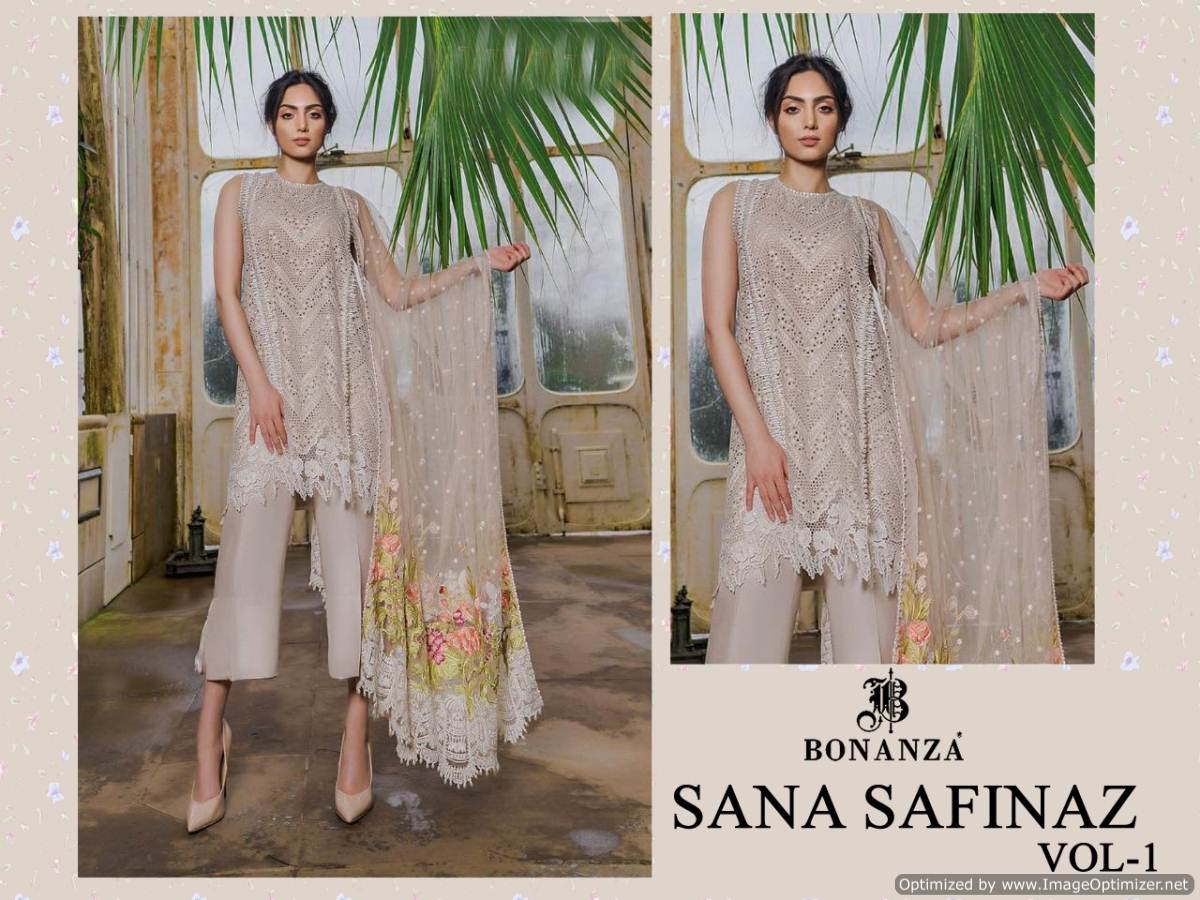 Bonanza Sana Safinaz Vol 1 Latest Heavy Fancy Pakistanu Salwar Suit Collection Having Pure Cotton wWth Chikaari Work Top Semi Lawn Sleeves Digital Printed Bottom And Heavy Embroidery Net Dupatta